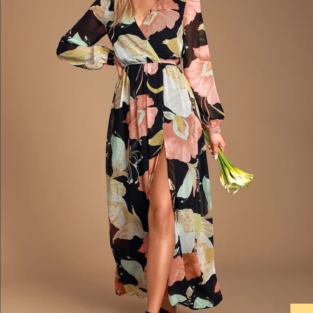Lulus Wondrous water lilies Floral Maxi Dress XS